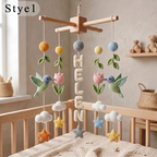 Personalized Crochet Hummingbird Baby Mobile with Custom Name – Floral Nursery Crib Decor