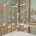 Personalized Crochet Hummingbird Baby Mobile with Custom Name – Floral Nursery Crib Decor