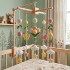 Handmade Crochet Tulip and Butterfly Baby Mobile – Floral Nursery Crib Decor
