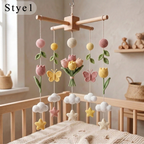 Handmade Crochet Tulip and Butterfly Baby Mobile – Floral Nursery Crib Decor