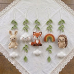 Handmade Crochet Woodland Baby Mobile – Bunny, Fox, Hedgehog & Rainbow Nursery Decor