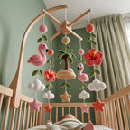 Handmade Crochet Flamingo Baby Mobile – Tropical Nursery Crib Decor