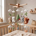Handmade Crochet Woodland Baby Mobile – Owl, Bear, Bunny & Squirrel Nursery Decor