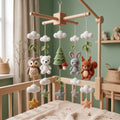 Handmade Crochet Woodland Baby Mobile – Owl, Bear, Bunny & Squirrel Nursery Decor