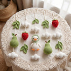 Handmade Crochet Duck Baby Mobile – Strawberry and Pear Nursery Crib Decor