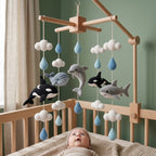 Handmade Crochet Ocean Baby Mobile – Whale, Dolphin, Orca & Shark Nursery Decor