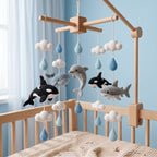 Handmade Crochet Ocean Baby Mobile – Whale, Dolphin, Orca & Shark Nursery Decor