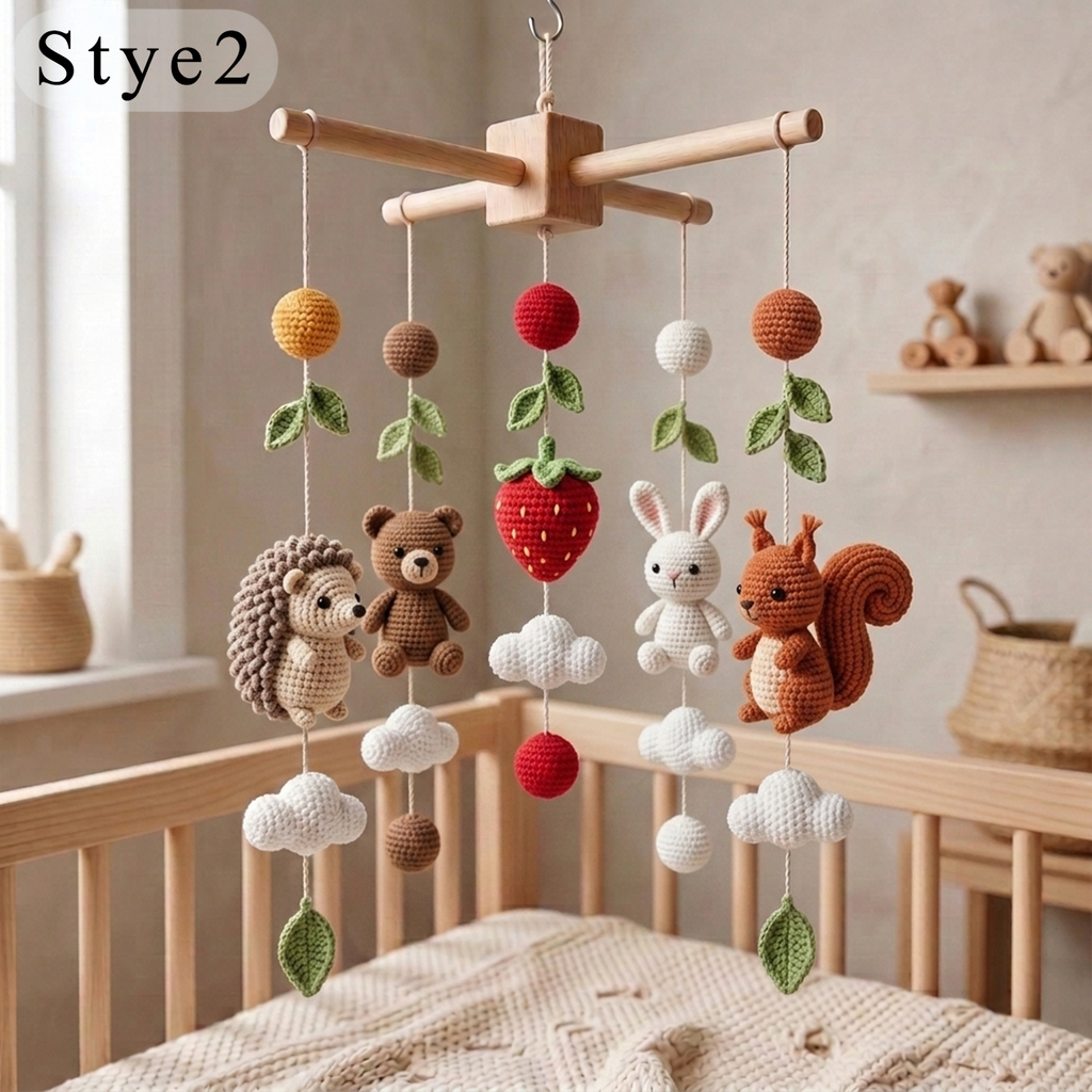 Handmade Crochet Woodland Baby Mobile – Hedgehog, Bear, Bunny & Squirrel Nursery Decor