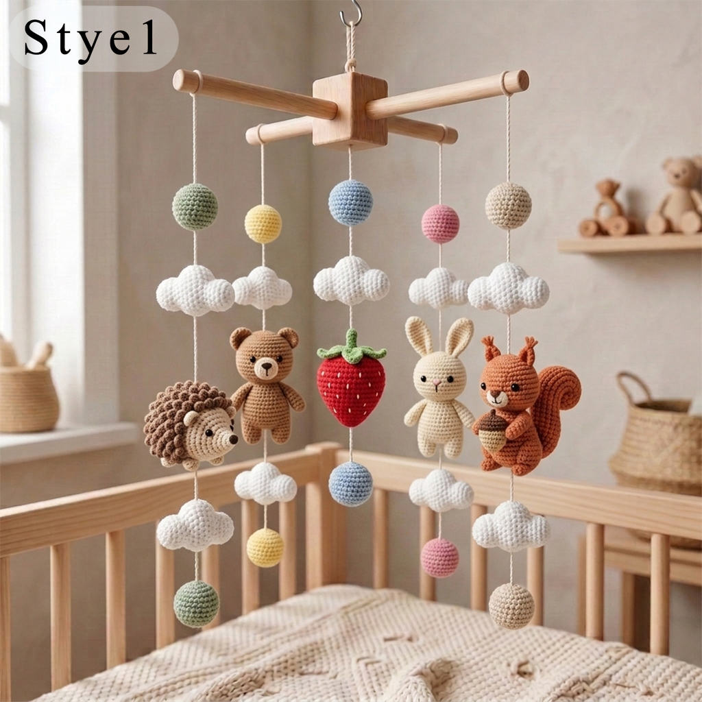 Handmade Crochet Woodland Baby Mobile – Hedgehog, Bear, Bunny & Squirrel Nursery Decor