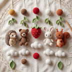 Handmade Crochet Woodland Baby Mobile – Hedgehog, Bear, Bunny & Squirrel Nursery Decor