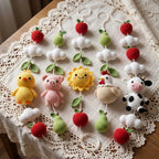 Handmade Crochet Farm Animal Baby Mobile – Cow, Pig, Hen & Chick Nursery Decor