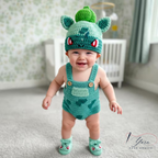 Custom Baby Crochet Outfit Set, Bulbasaur Pokémon Costume, Personalized Grass Starter Romper, Handmade Newborn Photo Prop, Baby Shower Gift