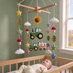 Handmade Felt Tractor Baby Mobile – Farm Animal Nursery Crib Decor