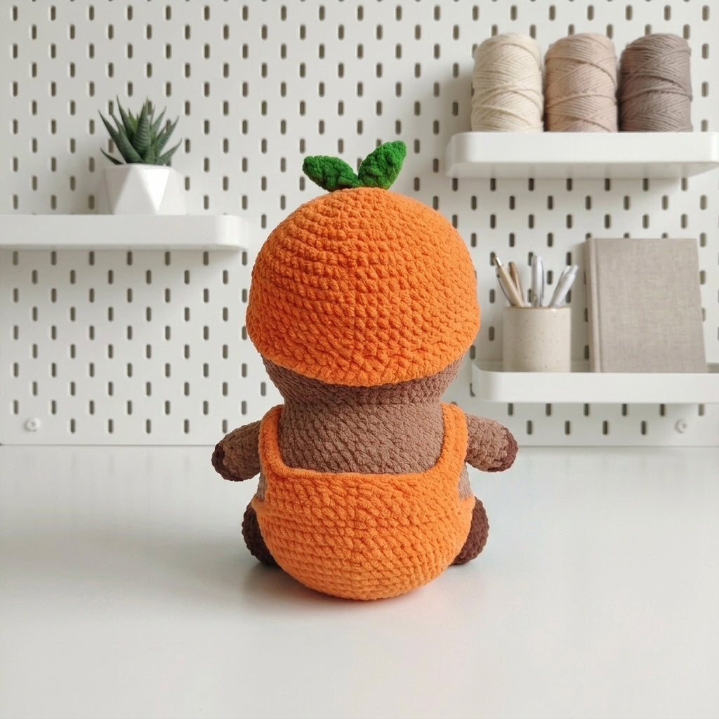 Orange Capybara Crochet Pattern PDF – Fruit Amigurumi Plush in Overalls