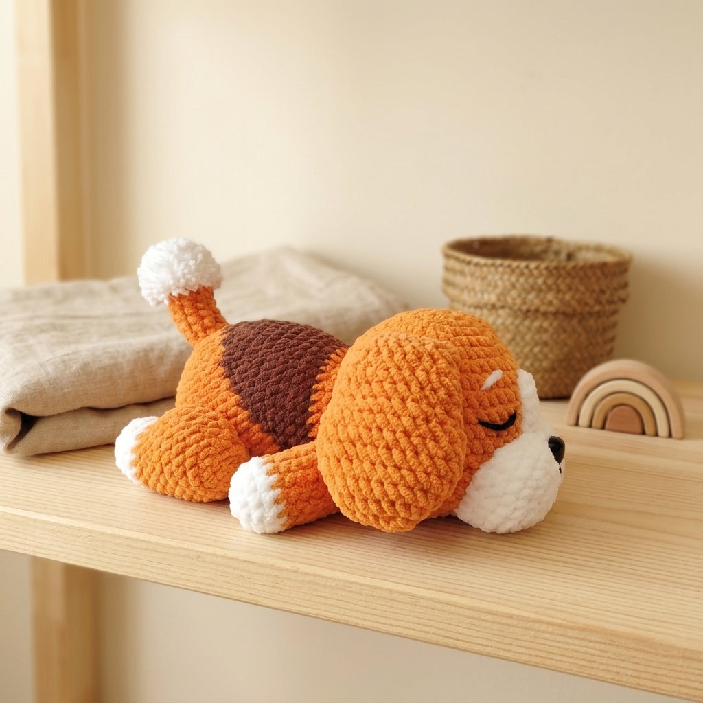 Lazy Dog Crochet Pattern PDF – Sleeping Puppy Amigurumi Plush