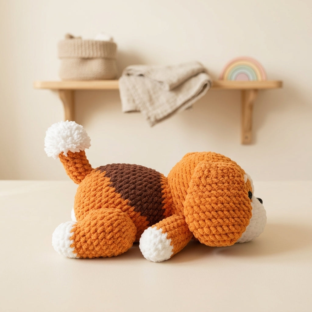 Lazy Dog Crochet Pattern PDF – Sleeping Puppy Amigurumi Plush