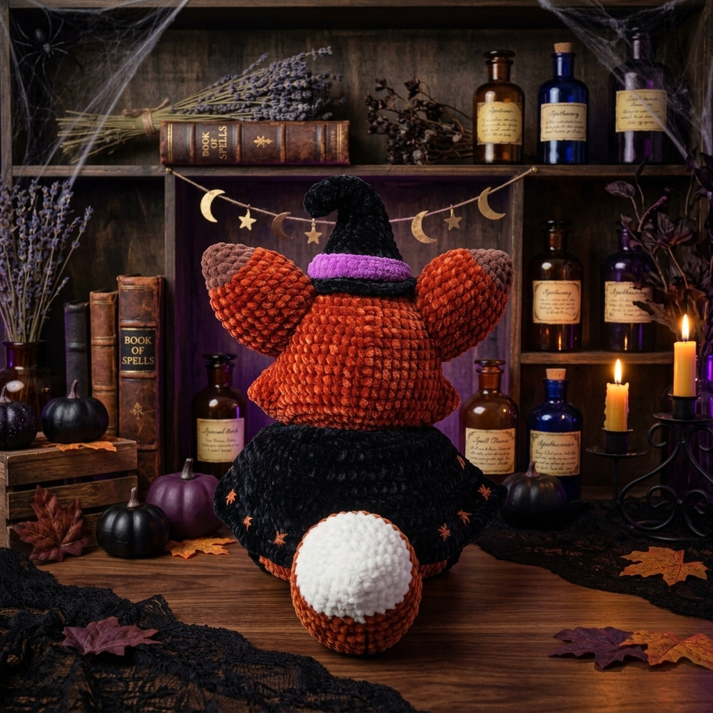 Witch Fox Crochet Pattern PDF – Halloween Amigurumi Plush with Hat & Cloak