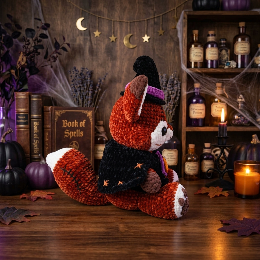 Witch Fox Crochet Pattern PDF – Halloween Amigurumi Plush with Hat & Cloak