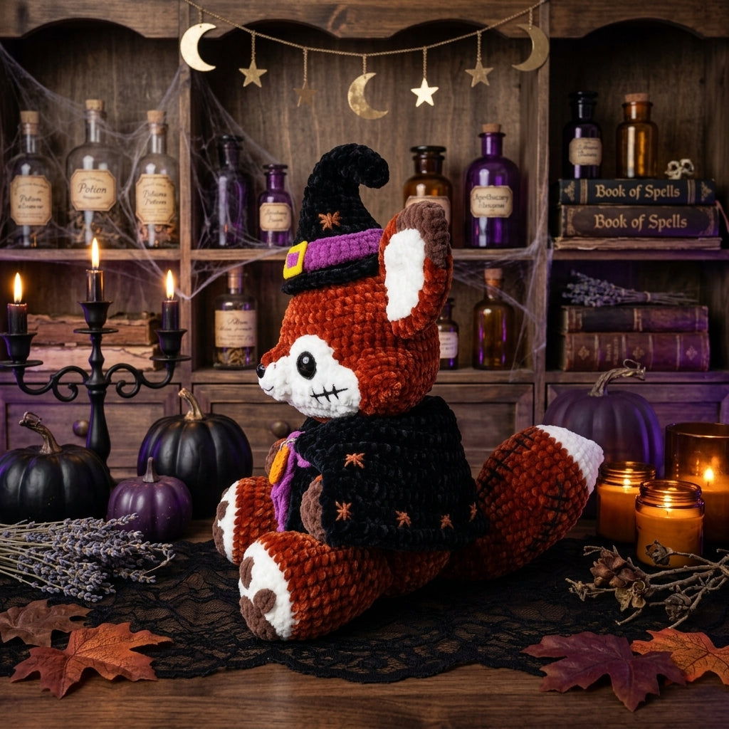 Witch Fox Crochet Pattern PDF – Halloween Amigurumi Plush with Hat & Cloak