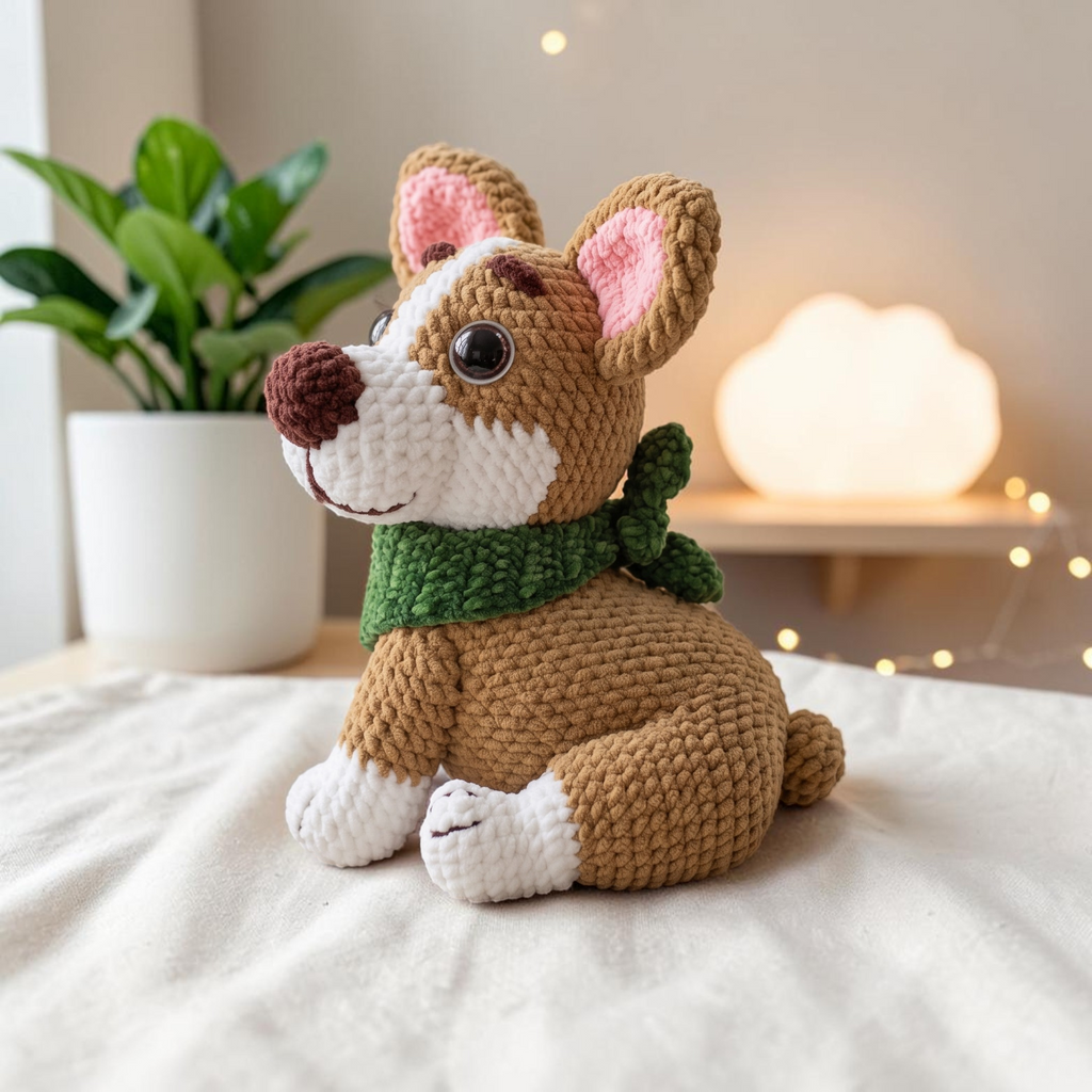 Cozy Scarf Corgi Crochet Pattern PDF – Amigurumi Puppy Plush