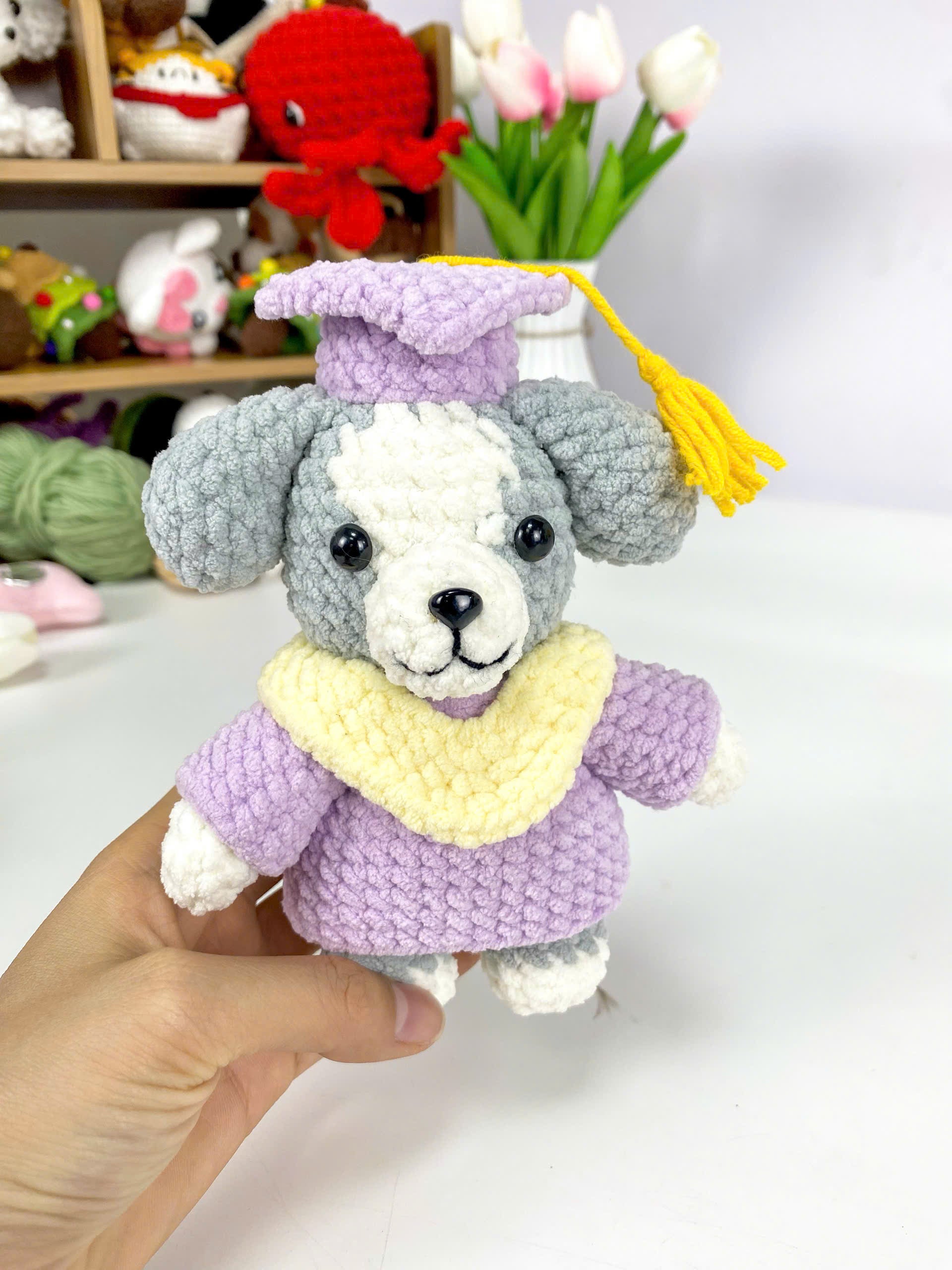 Bachelor Dog Crochet Pattern: Amigurumi Graduation Puppy Toy (PDF Pattern)