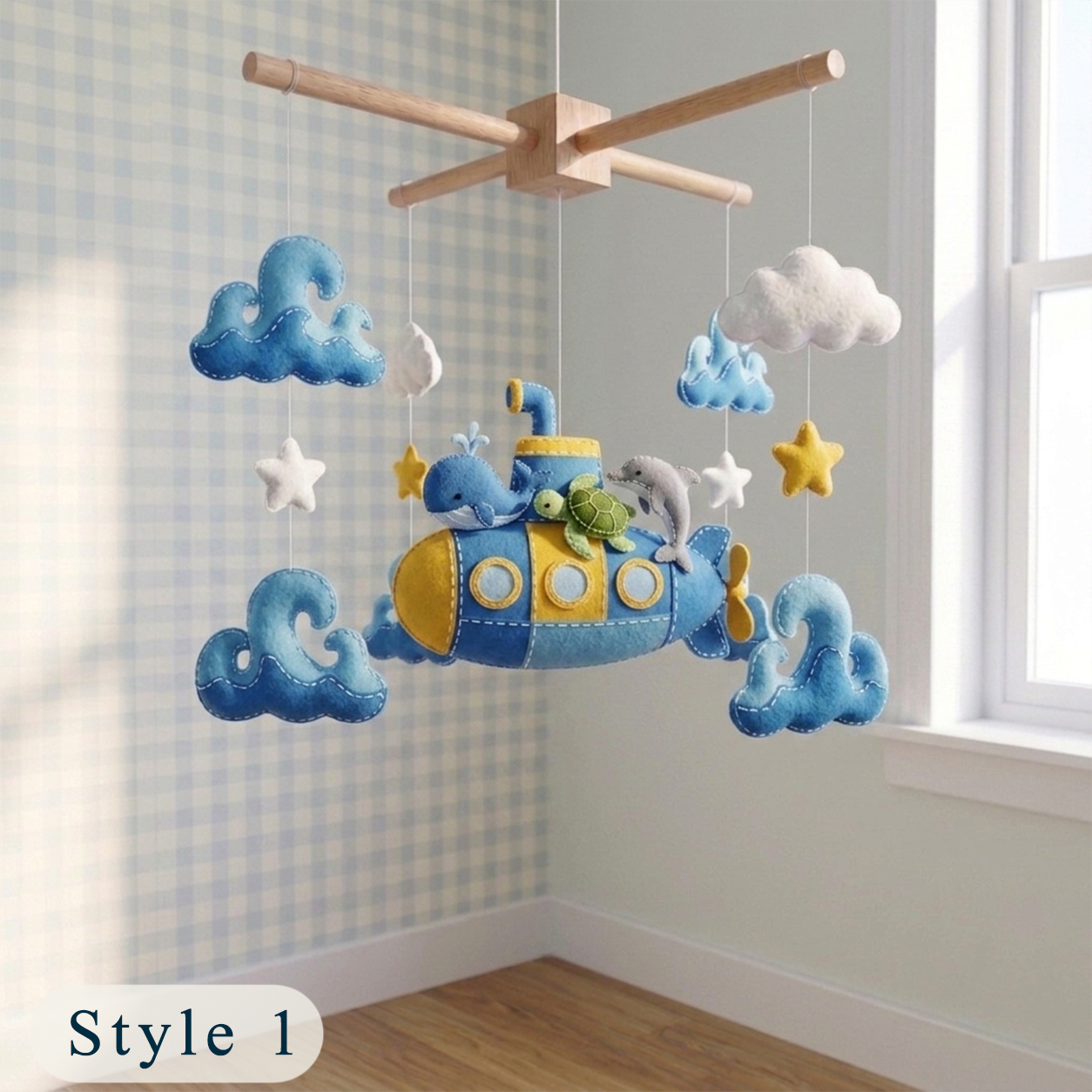 Handmade Felt Submarine Baby Mobile – Whale, Turtle & Dolphin Ocean Nursery Decor