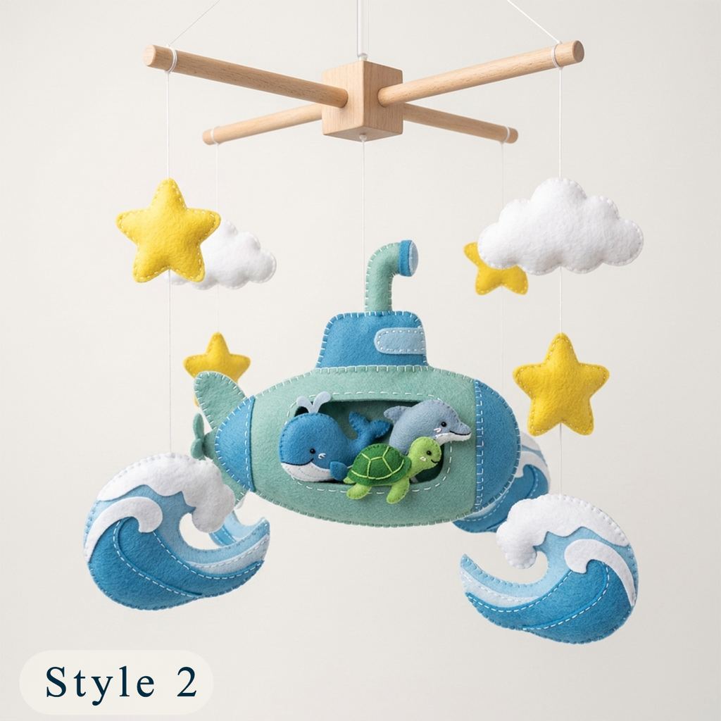 Handmade Felt Submarine Baby Mobile – Whale, Turtle & Dolphin Ocean Nursery Decor
