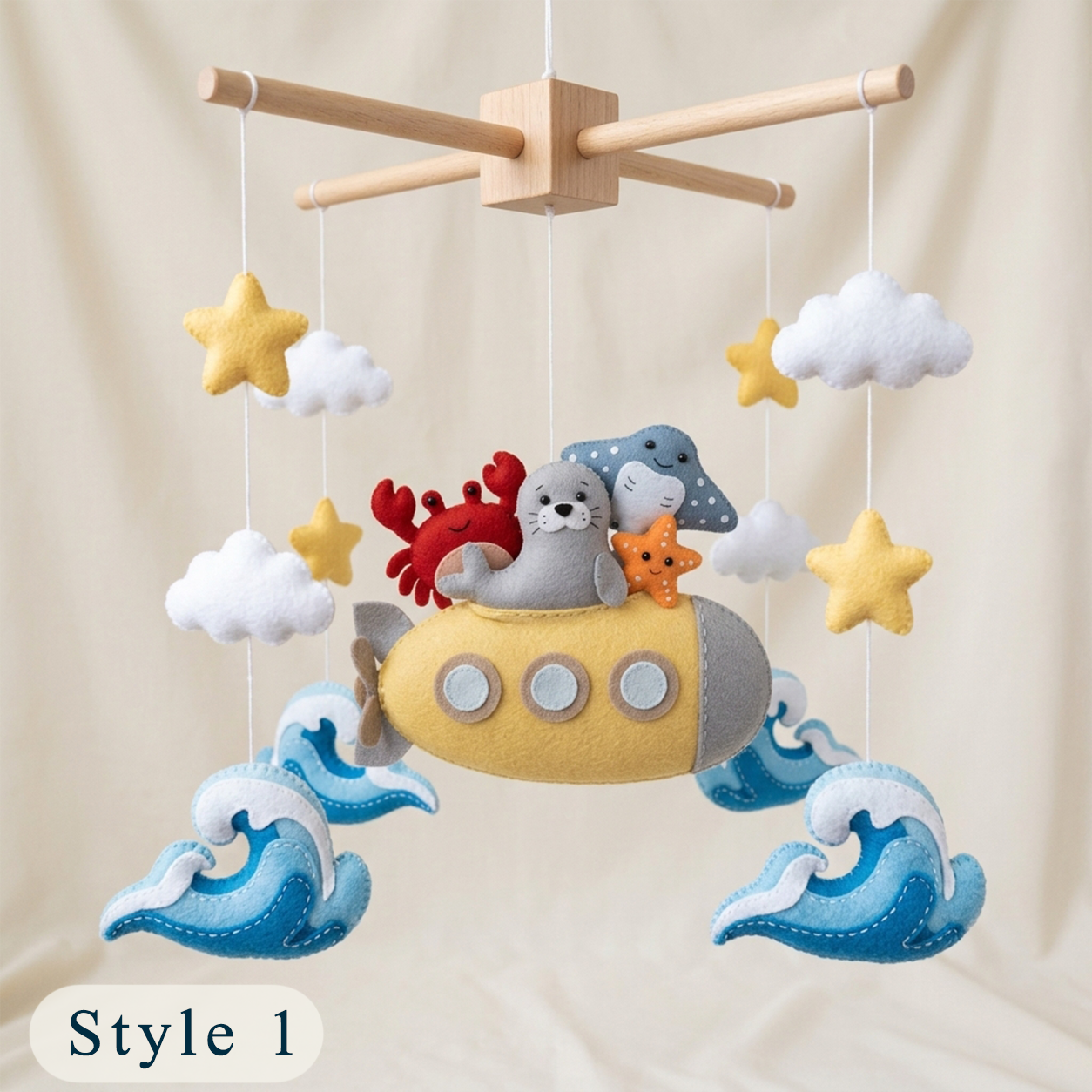 Ocean Adventure Felt Baby Mobile – Submarine, Whale, Turtle & Dolphin Nursery Decor