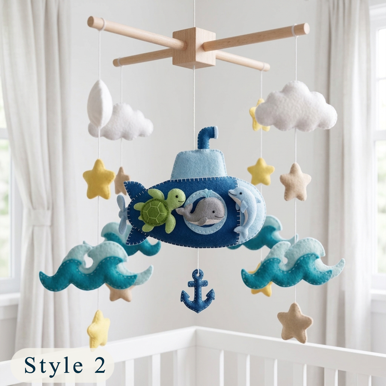 Ocean Adventure Felt Baby Mobile – Submarine, Whale, Turtle & Dolphin Nursery Decor