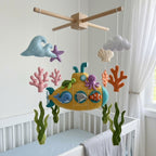 Handmade Felt Yellow Submarine Baby Mobile – Under the Sea Nursery Decor