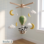 Handmade Felt Sheep and Dog Baby Mobile – Hot Air Balloon Nursery Crib Decor