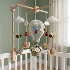 Handmade Felt Garden Hot Air Balloon Baby Mobile – Bee, Ladybug & Butterfly Nursery Decor