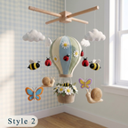 Handmade Felt Garden Hot Air Balloon Baby Mobile – Bee, Ladybug & Butterfly Nursery Decor