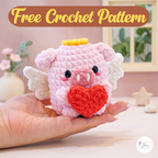 Cupid Pig Crochet Pattern PDF, Valentine Angel Pig Amigurumi Plush