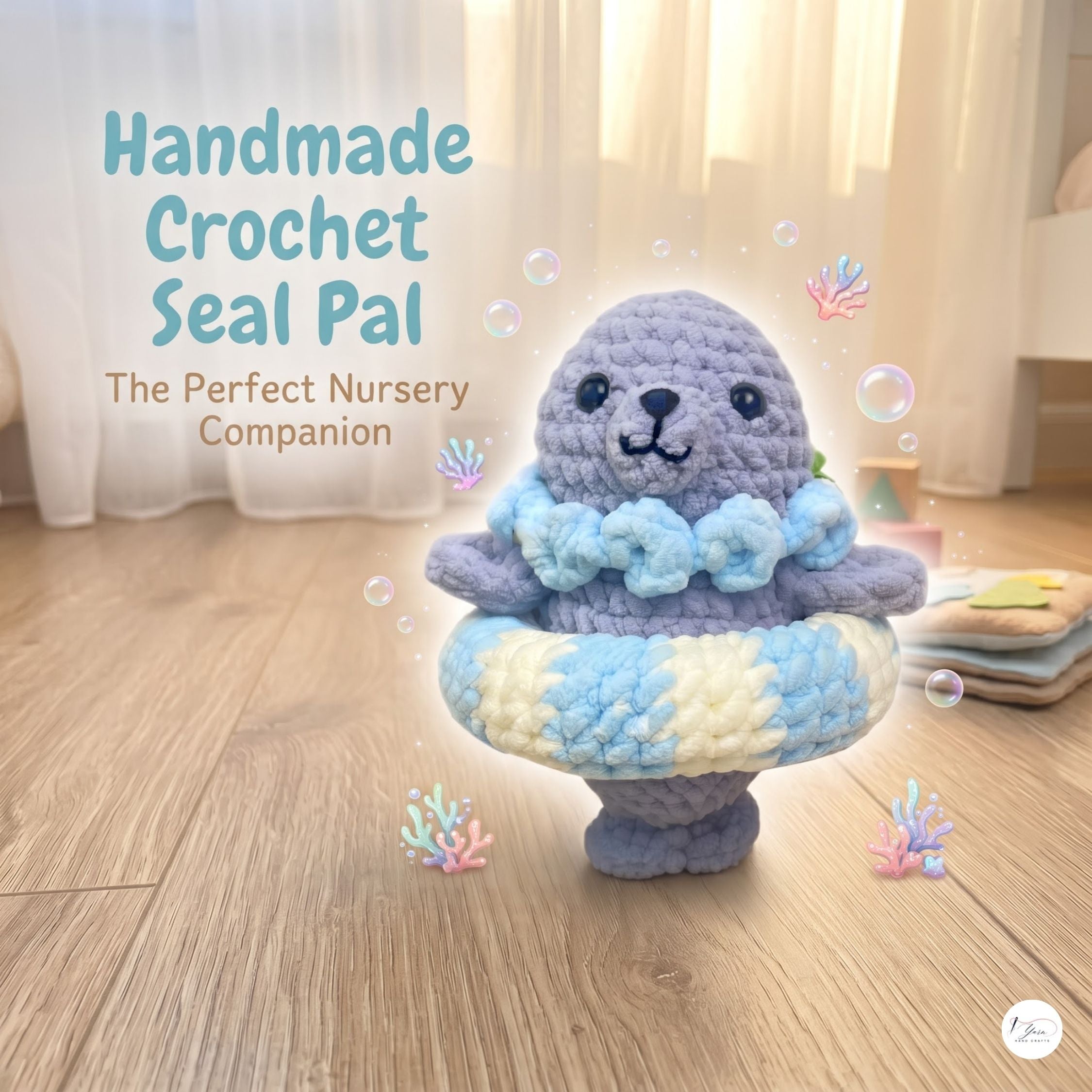 Crochet Seal Plush with Floatie, Handmade Amigurumi Sea Animal, Soft Ocean Stuffed Toy, Seal Lover Gift, Nursery Decor