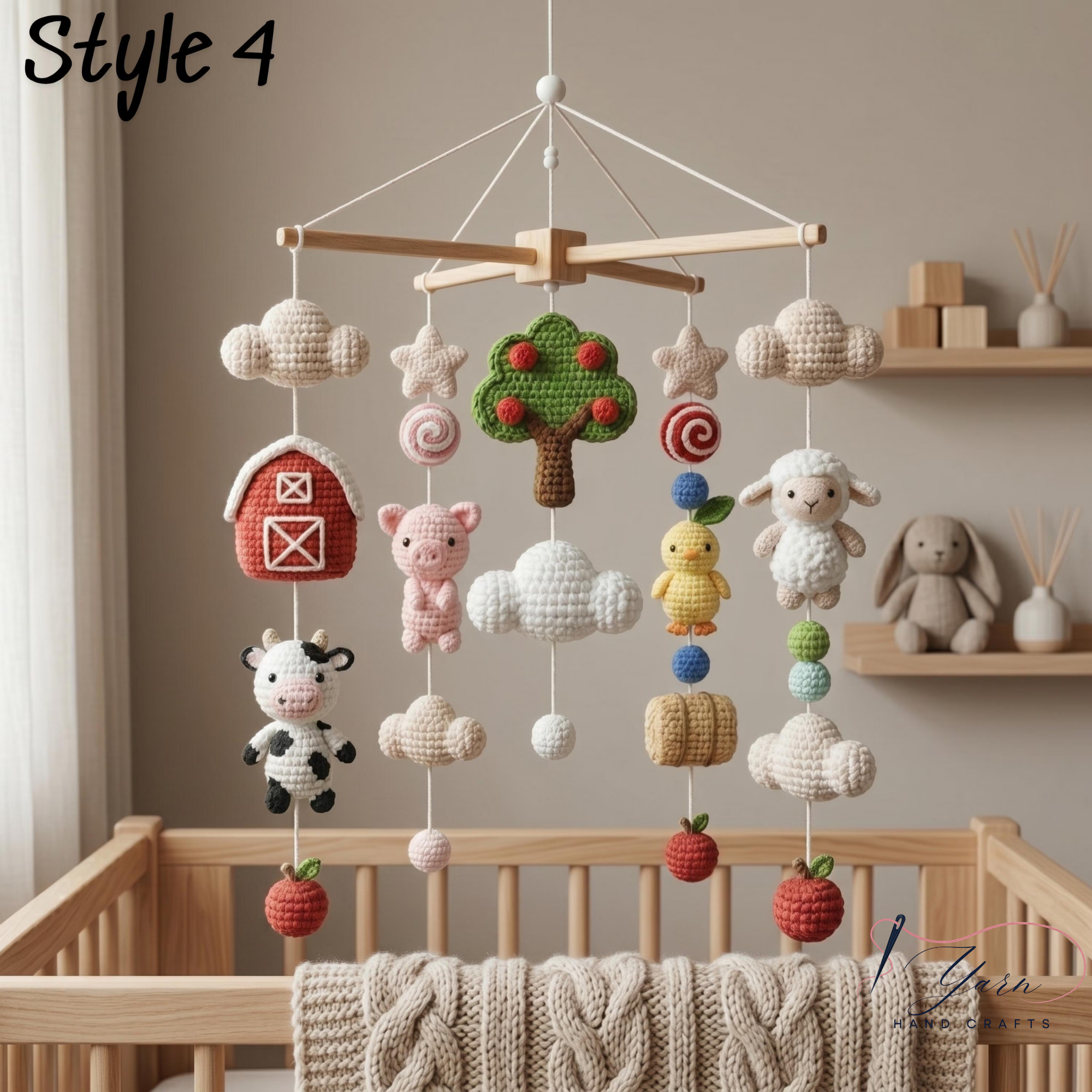 Handmade Farm Baby Mobile, Crochet Cow Pig Sheep Chicken Crib Mobile, Barnyard Nursery Decor, Farm Animal Baby Shower Gift, Farmhouse Nursery Mobile
