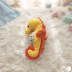 Handmade Crochet Seahorse Plush, Yellow Orange Amigurumi Sea Animal, Soft Stuffed Toy, Ocean Nursery Decor, Coastal Gift