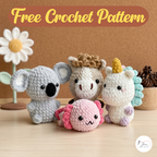 Cute Animal Crochet Pattern Bundle PDF, Koala Horse Unicorn and Axolotl