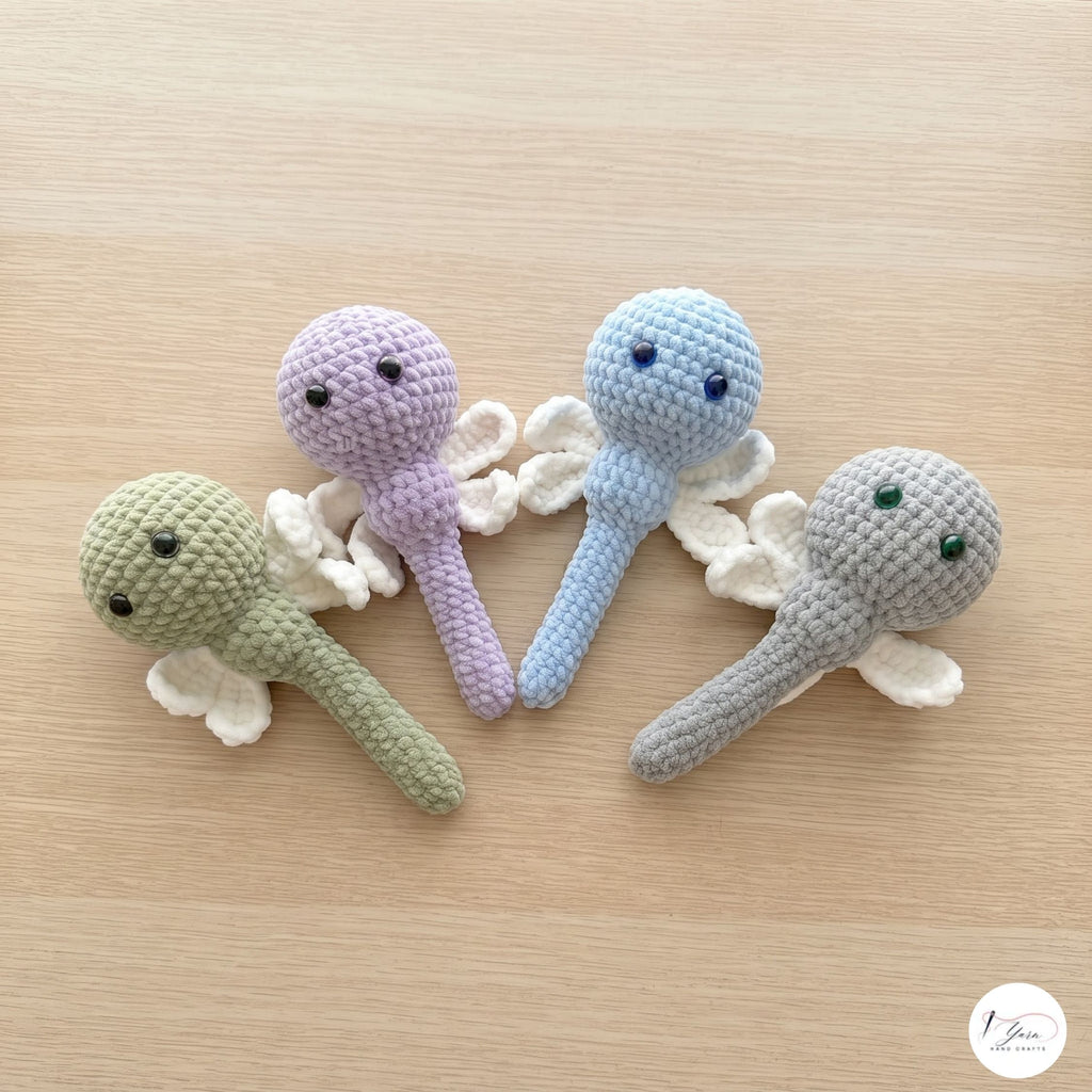 Set of 4 Crochet Fairy Rattles, Handmade Pastel Amigurumi Baby Toys, Soft Sensory Rattle Gift Set, Baby Shower Gift, Nursery Decor