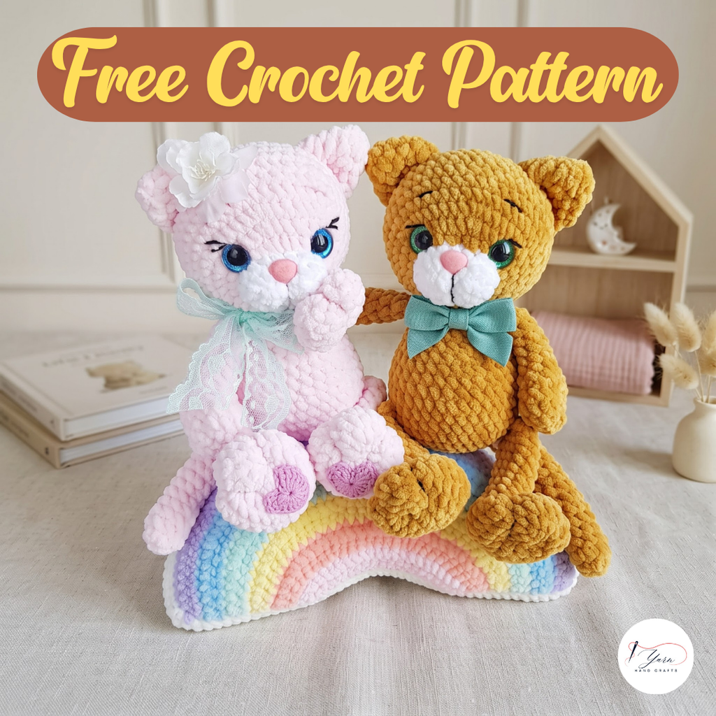Plush Cat Crochet Pattern PDF, Cute Chenille Kitty Amigurumi Tutorial