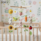Handmade Floral Bunny Baby Mobile, Crochet Nursery Mobile with Rabbits, Flowers, Bees & Fruits, Spring Crib Mobile, Baby Shower Gift