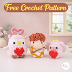 Valentine Crochet Pattern Bundle PDF, Cupid Pig Owl Amigurumi Set