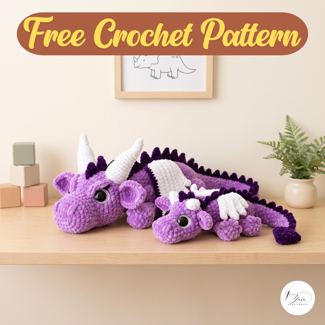 Lying Dragon Crochet Pattern PDF, 3 Sizes, Cute Amigurumi Plush Tutorial