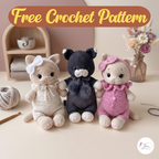 Kitten Crochet Pattern PDF, Cat Doll with Jumpsuit and Bow Amigurumi
