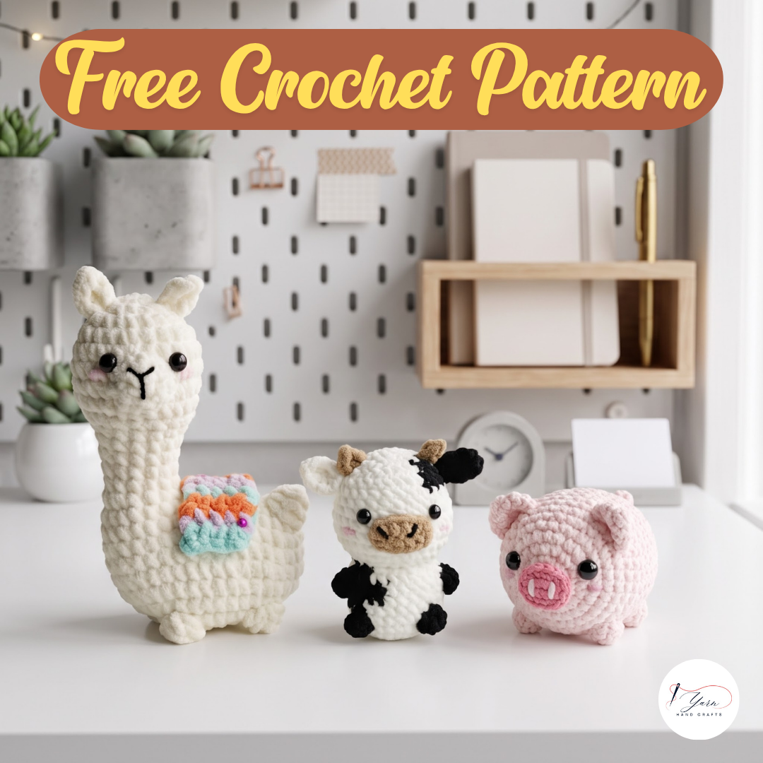 Farm Animal Crochet Pattern Bundle PDF, Llama Cow and Pig Amigurumi Patterns