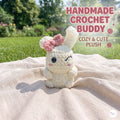 Crochet Bunny Plush with Pink Bow, Handmade White Amigurumi Rabbit, Soft Chenille Stuffed Animal, Easter Gift, Nursery Decor