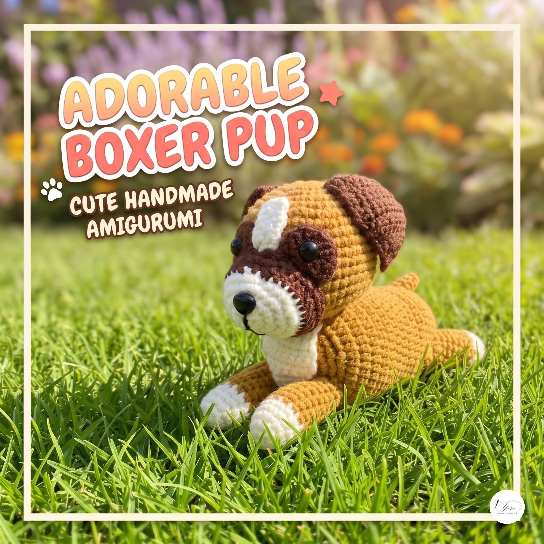 Crochet Boxer Dog Plush – Handmade Brown Lying Puppy Stuffed Animal