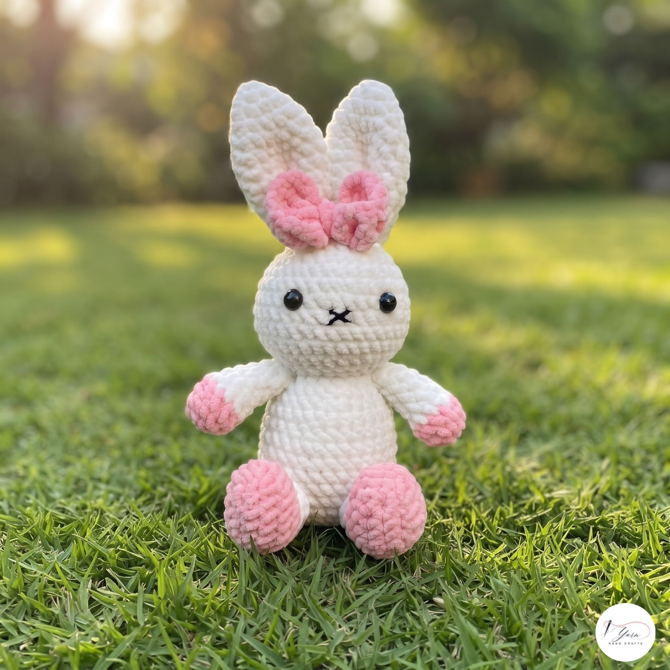 Handmade Crochet Bunny Plush, White Pink Amigurumi Rabbit, Soft Stuffed Animal, Easter Bunny Gift, Cute Nursery Decor