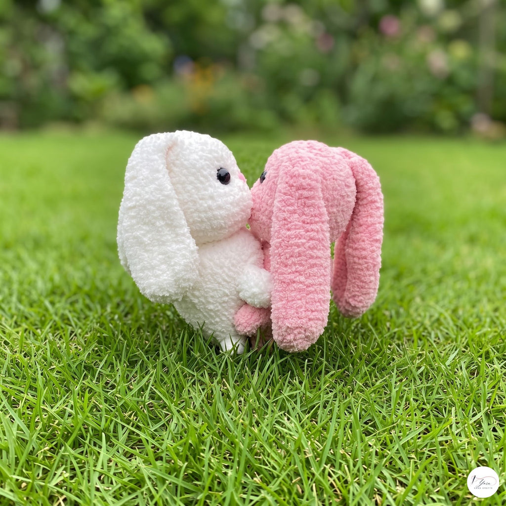 Handmade Crochet Kissing Bunnies Set of 2, Pink White Amigurumi Rabbit Plush Pair, Valentine Couple Gift, Anniversary Keepsake