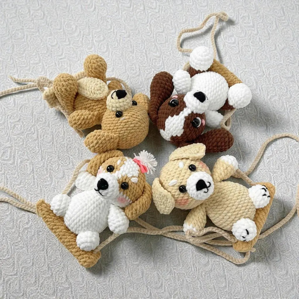Amigurumi Puppy Crochet Pattern Set, Hanging Car Dog Charms (PDF Pattern).